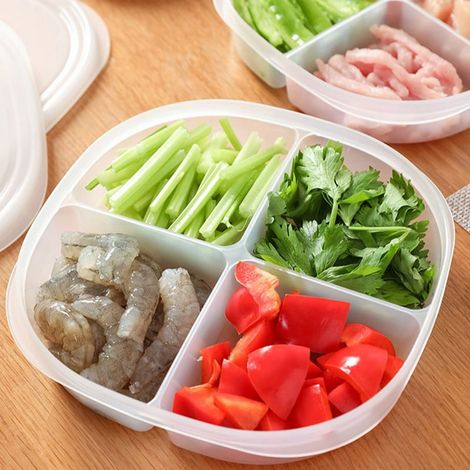 Bac à Légumes avec Couvercle - Bac de Rangement Alimentaire Carré Divisé en 4 Compartiments - Pour Réfrigérateur, Préparation de Repas, Bureau ou Pique-Nique - 1 Pièce (1/5)