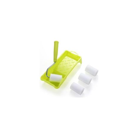 Lot de 4 mini-rouleaux peinture en mousse haute densité + bac et poignées – vert