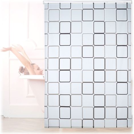 Carré, 160x240 cm, Rideau de douche, baignoire bain store, fixation plafond, semi-transparent, PVC, plastique, aluminium, 240 x 160 x 5 cm (1/5)
