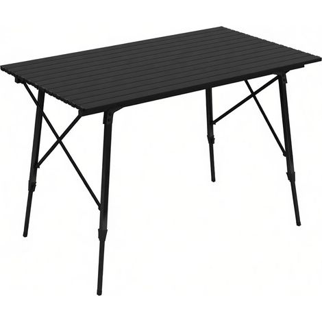 Table de camping pliante réglable en hauteur en aluminium noir, 120 x 68,5 cm, pour intérieur et extérieur, avec sac de transport, CHICFURN (1/5)