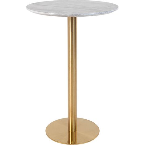TYROL - Table Haute Ø70cm Aspect Marbré et Pied Métal Doré (1/5)