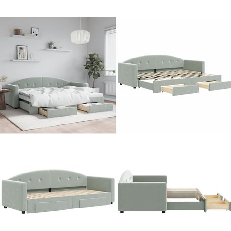 vidaXL Tagesbett Ausziehbar mit Schubladen Hellgrau 80x200 cm Samt (1/5)