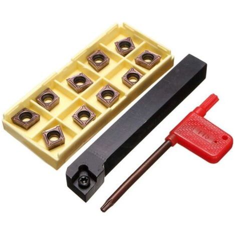Accessoire pour tour à métaux,Porte-outil de tournage 12x100mm avec 10 plaquettes carbure CCMT09T304-PM et une barre (1/5)