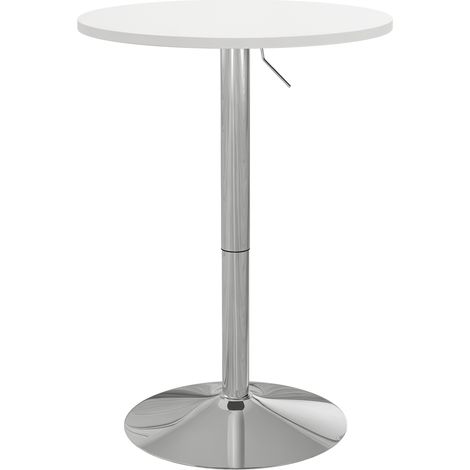 Tavolo da bar rotondo, tavolo da cucina alto, altezza regolabile 69-91 cm, piano girevole a 360°, bianco e argento (1/5)