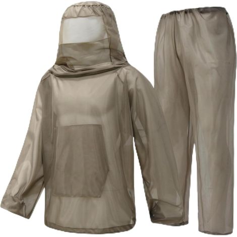 Mosquito Net Suit, Lightweight Pull-On Protective Mesh Clothing with Translucent Face Panel, Unisex, in Khaki, M/L (165CM-175CM) (1/5)