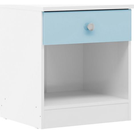 Denver 1 Drawer Bedside Table - L36 x W45.5 x H40 cm - White/Blue Gloss