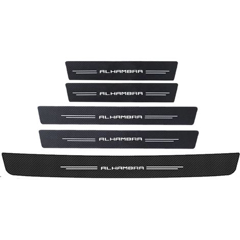 (5 pièces) Bandes de protection en fibre de carbone pour portières de voiture,logo Seat Alhambra,seuils de porte,coffre arrière,pare-chocs Autocollants de protection (1/3)