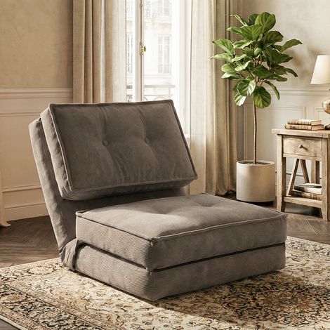 Fabulcozy Canapé Convertible 1 Place avec Dossier Réglable, Canapé Modulable pour Salon, Tissu en Velours Côtelé, Chambre ou Studio, Housse Amovible Facile à Nettoyer, 205×70×12cm, Kaki