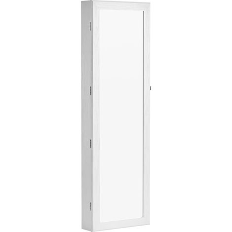 Songmics – Armoire à bijoux murale blanche – Verrouillable avec miroir – 84 places pour bagues, 90 fentes pour boucles d'oreilles – Dimensions 37x10x120cm