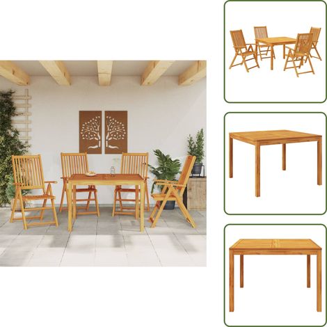 The Living Store 5-tlg. Garten-Essgruppe Massivholz Akazie - Gartenmöbel - Esstisch - Gartenstuhl - Akazienholz - Holztisch (1/5)