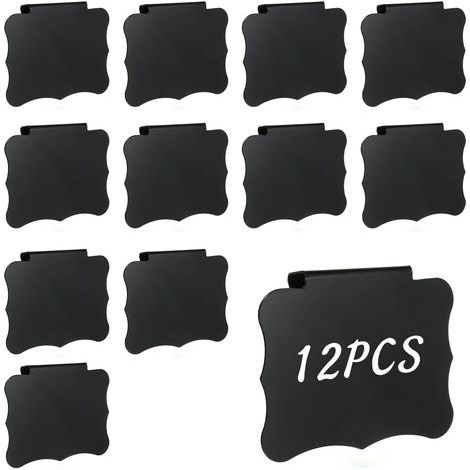 Lot de 12 étiquettes amovibles à clipser pour boîtes de rangement pour panier, tiroir, étiquettes tableau noir pour poubelle, étagère, linge