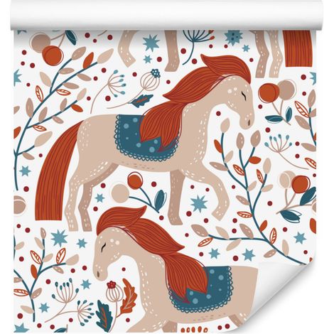 Carta da parati con animali del bosco e motivi naturali, bianca e crema, per soggiorno e camera da letto, 50x1000 (1/5)