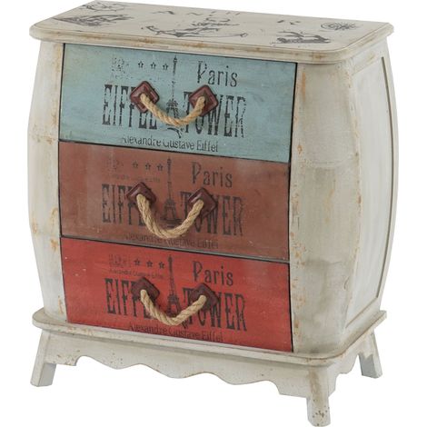 Commode vintage 70 cm hauteur 74,5 cm avec 3 tiroirs style shabby bois naturel 040011464 (1/5)