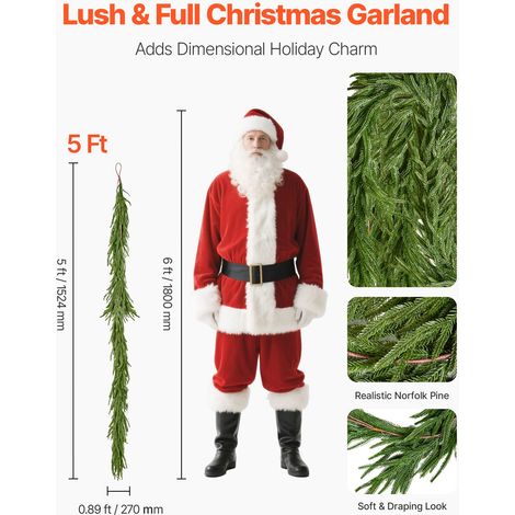 Guirlande de Noël 1524 mm sapin Norfolk réaliste verte toucher naturel artificielle déco fête intérieur extérieur table cheminée manteau (1/5)