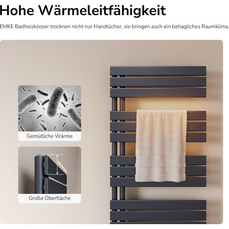 EMKE Sèche-serviette eau chaude, 1320x600mm - Anthracite Sèche-serviettes Panneau Plat