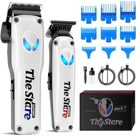 Tondeuse à Cheveux Homme, Kit Tondeuse Barbe Métal Avec 9 Sabots, Écran LED Et Recharge USB-C, Coupe De Cheveux Sans Fil (Blanc) (1/5)