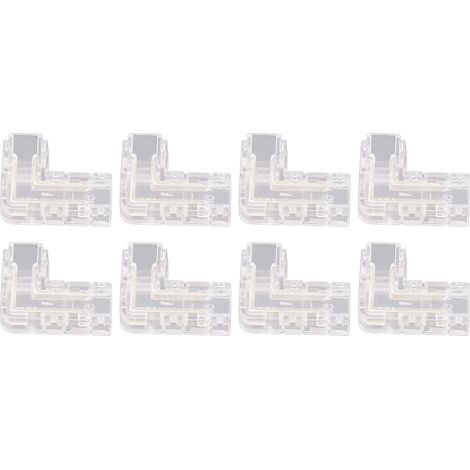 Lot de 8 connecteurs pour ruban LED COB 5 mm à 2 broches, connecteurs transparents en forme de L sans espace, adaptateur d'extension sans soudure (1/5)