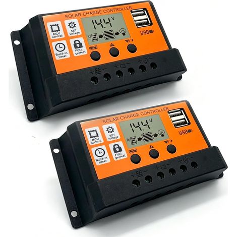 30A 12V/24V PWM Régulateur de Charge Solaire, Régulateur Panneau Solaire de Batterie Intelligent PWM avec 5V Double Port USB LCD Affichage, Contrôleur de Charge Solaire pour Les Batteries Plomb-acide (1/5)