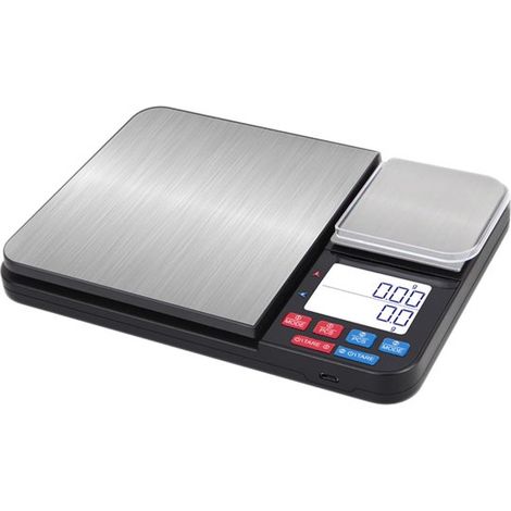 Balanza de cocina digital recargable con doble plataforma de pesaje de 12 unidades, Tapa de acero inoxidable con pantalla iluminada transparente (1/5)