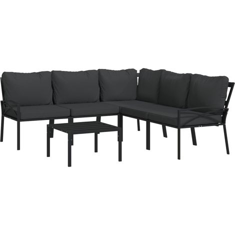 Mobili da giardino mobili da esterno Set di mobili da 6 pezzi con cuscini grigio acciaio