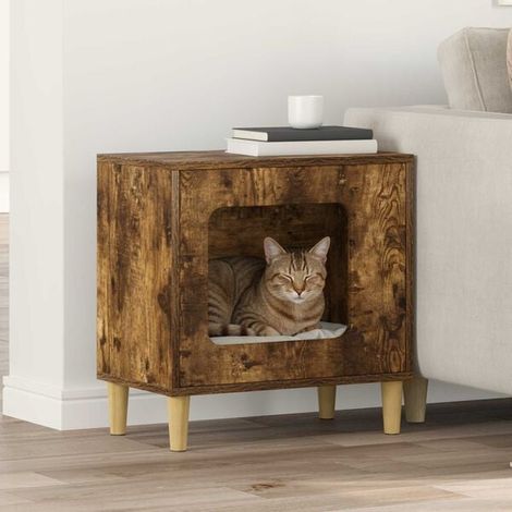 Niche pour chat, chêne fumé, 51 x 30 x 52 cm, bois d'ingénierie