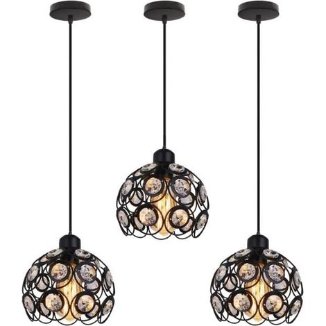 U-Do 3x Ajustable Suspension Luminaire Vintage Lustre en Métal Cristal Noir Lampe Intérieur Industriel pour Salon Bureau (1/4)
