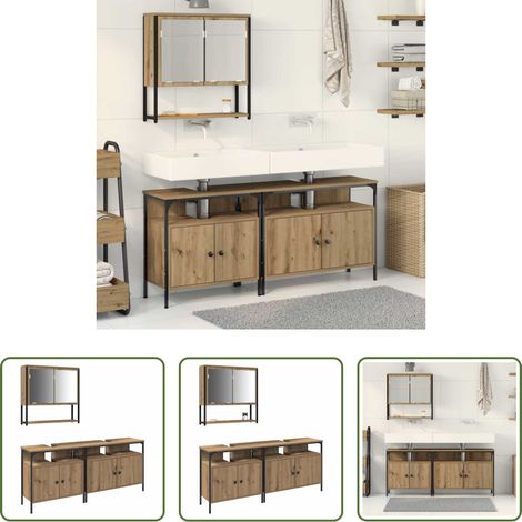 vidaXL Spiegelschrank - Badezimmermöbel-Set mit Regal mit Tür 3 pcs Braun Holzwerkstoff (1/5)