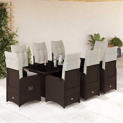 9-tlg. Garten-Bistro-Set mit Kissen Braun Poly Rattan (1/5)