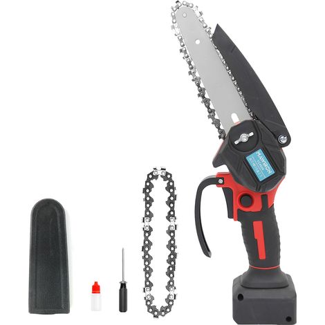 Tronçonneuses sans fil, mini tronçonneuse à bois, scie à main, avec 2 chaînes de scie (corps uniquement, sans batterie), compatible avec la batterie Einhell 18 V (1/5)