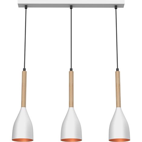 Lampada sospensione bianca 3 luci oro legno Muza Luminex