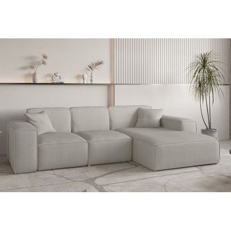 Ecksofa Designersofa CELES PREMIUM in Stoff Scala Sandgrau Ottomane Rechts (1/4)