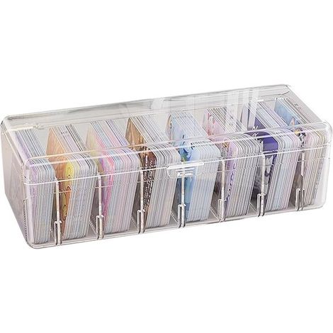 Caja de almacenamiento transparente para 700 tarjetas，25 x 10 x 7,5 cm，con compartimentos ajustables para tarjetas de estudio (1/5)