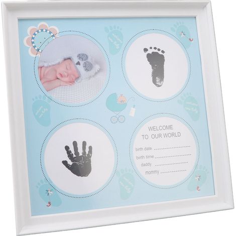 Kit d'empreintes de mains et de pieds pour nouveau-nés (garçons et filles) - Cadre en plastique résistant à l'usure - Bleu (1/5)