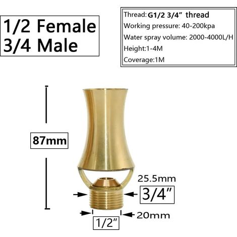 (G1I2 3I4) Buse de fontaine en laiton avec filetage 1/4 1/2 3/4 1 1,5 pouce, arroseur réglable pour fontaine décorative de jardin, bassin et étang (1/5)
