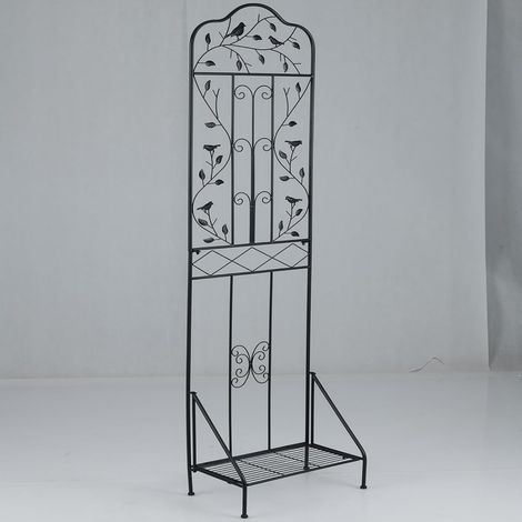 COSTWAY Griglia metallica da giardino 189,5x50 cm, recinzione decorativa per piante rampicanti con ripiano pieghevole, dispositivo anti-ribaltamento, picchetti, griglia per fiori da giardino, cortile, (1/5)