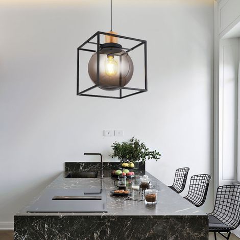 Hängelampe Kugel Pendelleuchte Wohnzimmer Pendelleuchten Esszimmer, Rauchkugel Metall, 1x E27, LxBxH 28 x 28 x 120 cm, Schlafzimmer