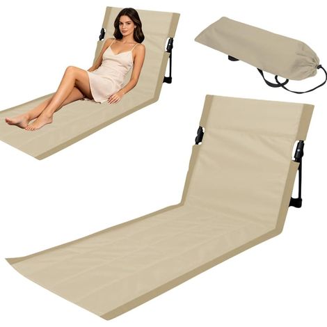Strandmatte mit klappbarer Rückenlehne, Strandstuhl mit Rückenlehne, leichter, klappbarer Strandstuhl mit Tragegurt, kleiner Campingstuhl für Garten, Konzerte, Bergsteigen, Camping (1/5)