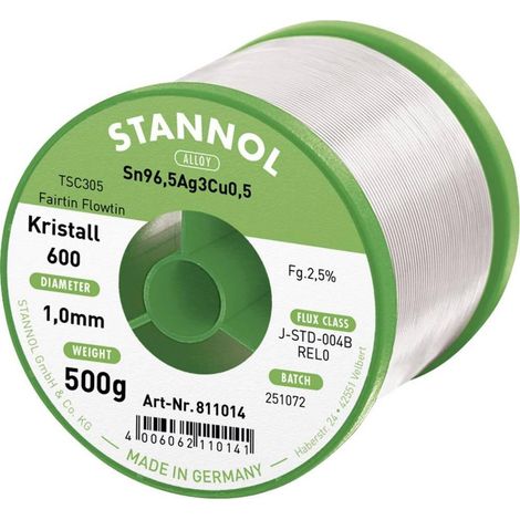 Stannol Kristall 600 estaño para soldar sin plomo metálico 500 g