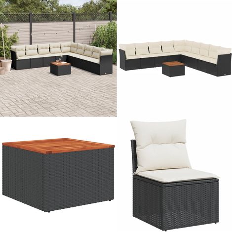 10-tlg. Garten-Sofagarnitur mit Kissen Schwarz Poly Rattan - Gartenmöbel Set - PE-Rattan Möbel - Outdoor Sofa - Esstisch - Lounge Garnitur - Home & Living (1/5)