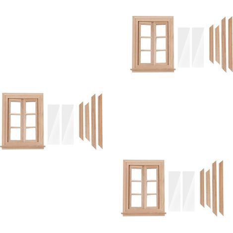 3X 1:121:12 Maison de Poupée Miniature à Double Fenêtre en Bois 6 Cadre et Plaque de Verre Maison de Poupée Bricolage Double Fenêtre Accessoires pour Décoration de Maison de Poupée (1/5)