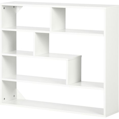 Libreria da parete moderna a 4 ripiani in legno – Dimensioni 94L x 19,5P x 80H cm, colore bianco, salvaspazio, ideale per salotto, camera o ufficio