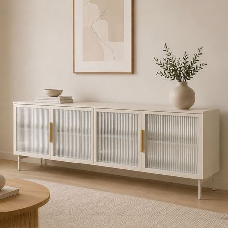 Mueble para TV Kalerora, 3 estantes, 4 puertas, con LED, 181x39x62h cm Beige Cashmere (1/5)
