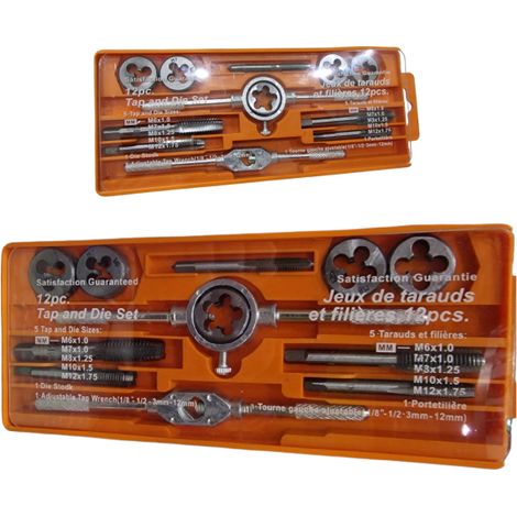 Set Kit Filiera 12 Pezzi in Cassetta Filiere Maschi e Femmine Filettatura