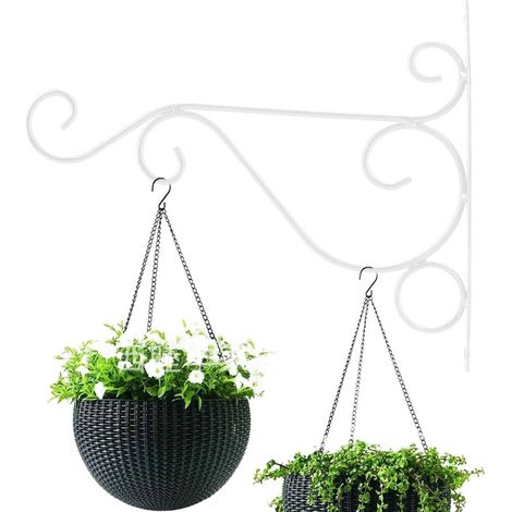 Gancio appendiabiti retrò in ferro bianco per piante – 25x21 cm – per lanterne, mangiatoie per uccelli, campanelli a vento – da parete