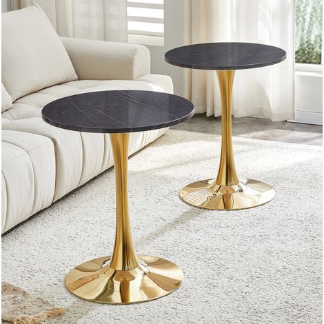Runder Beistelltisch Schwarz-Gold aus MDF mit Metallgestell OKMYHOME (1/5)