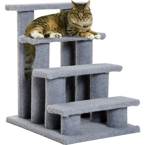 Tiertreppe Katzentreppe Hundetreppe Treppe Für Katze Und Hunde 4 Stufen Grau 63,5X43X60Cm