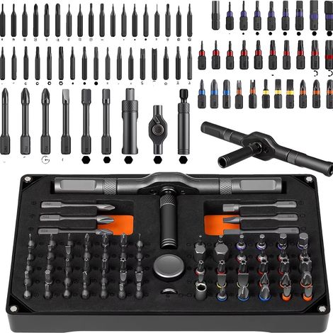 Jeu de tournevis à cliquet, embouts magnétiques, kit d'outils polyvalent, Set de clés à cliquet 74-en-1 (1/2)