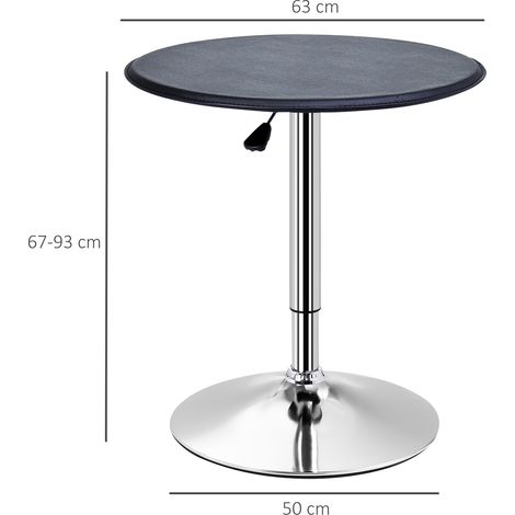 Table haute sur pied, table de bistrot ronde, bureau debout réglable, meuble cuisine salon, acier chromé, similicuir noir, Ø63 x 67-93 cm (1/5)