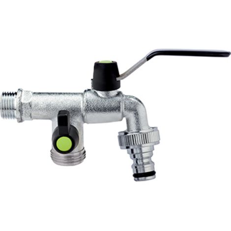 Rubinetto giardino  1/2" con portagomma a innesto rapido e presa supplementare 3/4"