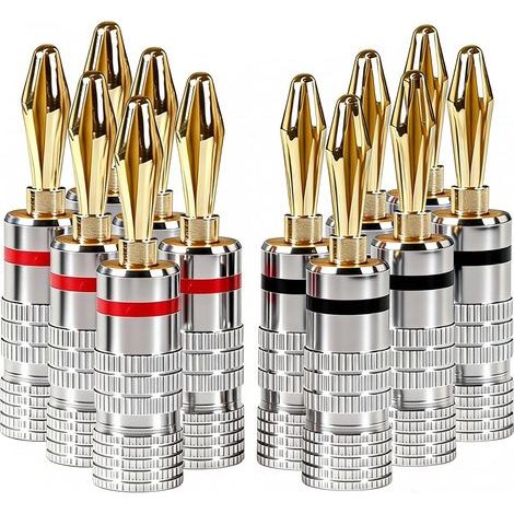 12 Banana Plugs 4mm, Gold Plated Copper Connector, Double Screws, For Amplifier and Hi-Fi Speaker (1/5)